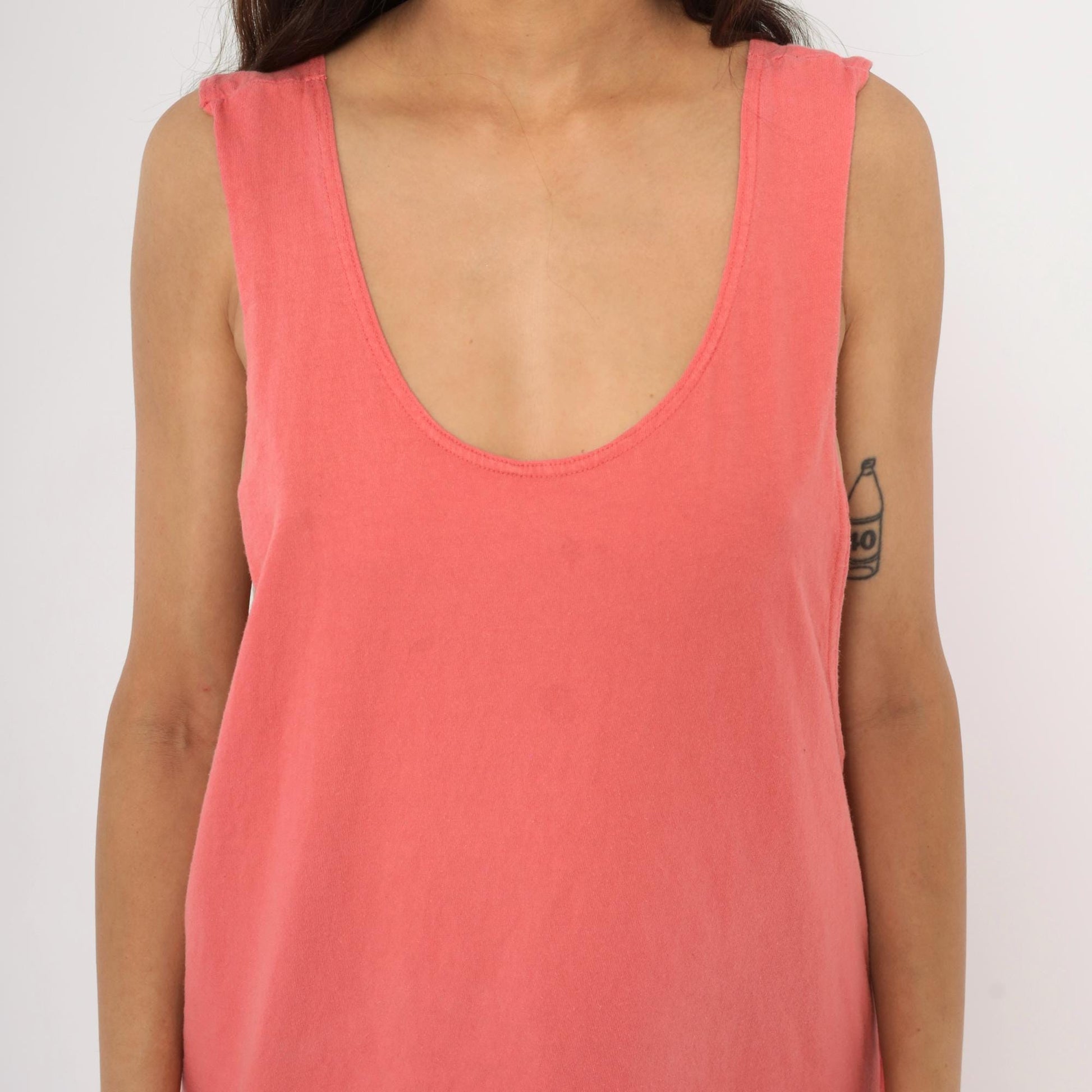 90s Todays News Coral Tank Top Scoop Neck Cotton Medium M