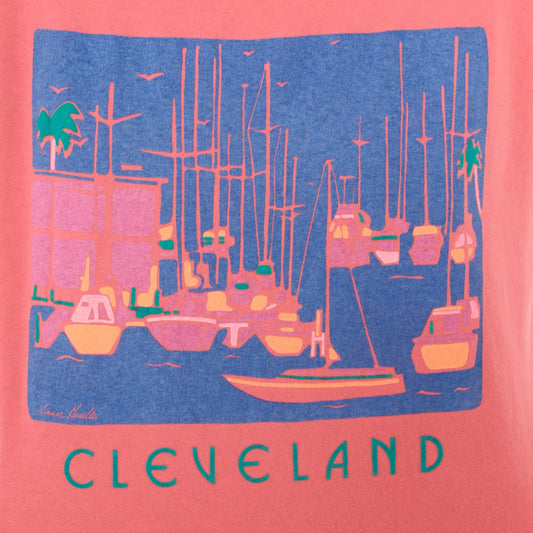 90s Eyecatcher Sportswear Cleveland Marina Tee Coral Pink Sailboat Graphic Extra Large XL