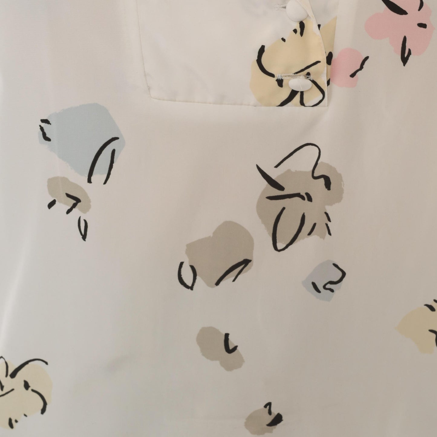 90s Liz Baker Abstract Floral Blouse Cream Shawl Collar V Neck Medium