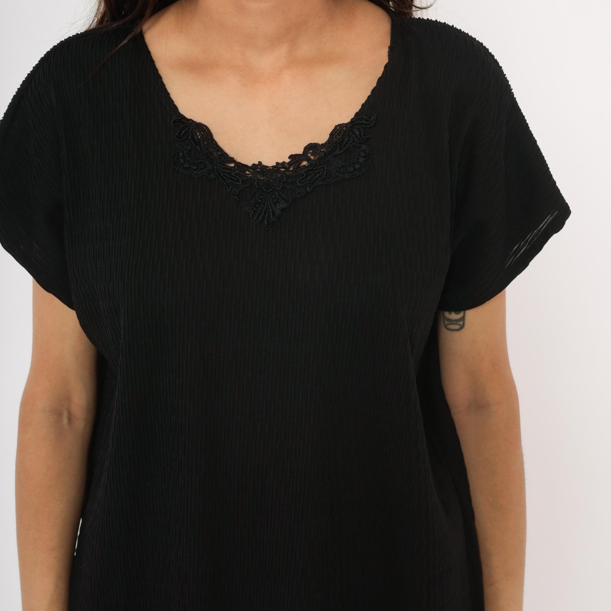 90s Copy Cats Black Lace Neckline Blouse Dolman Sleeve Tunic Extra Large XXL