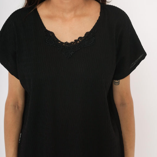 90s Copy Cats Black Lace Neckline Blouse Dolman Sleeve Tunic Extra Large XXL