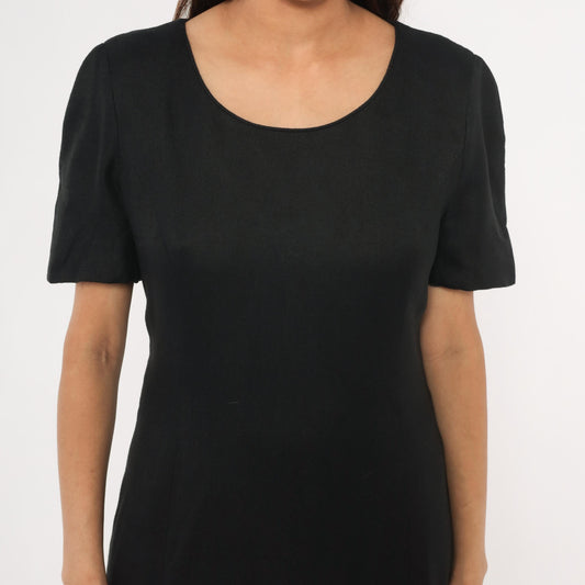80s Carolina Herrera Black Knee-Length Dress Drop Waist Pleated Ruffle Medium
