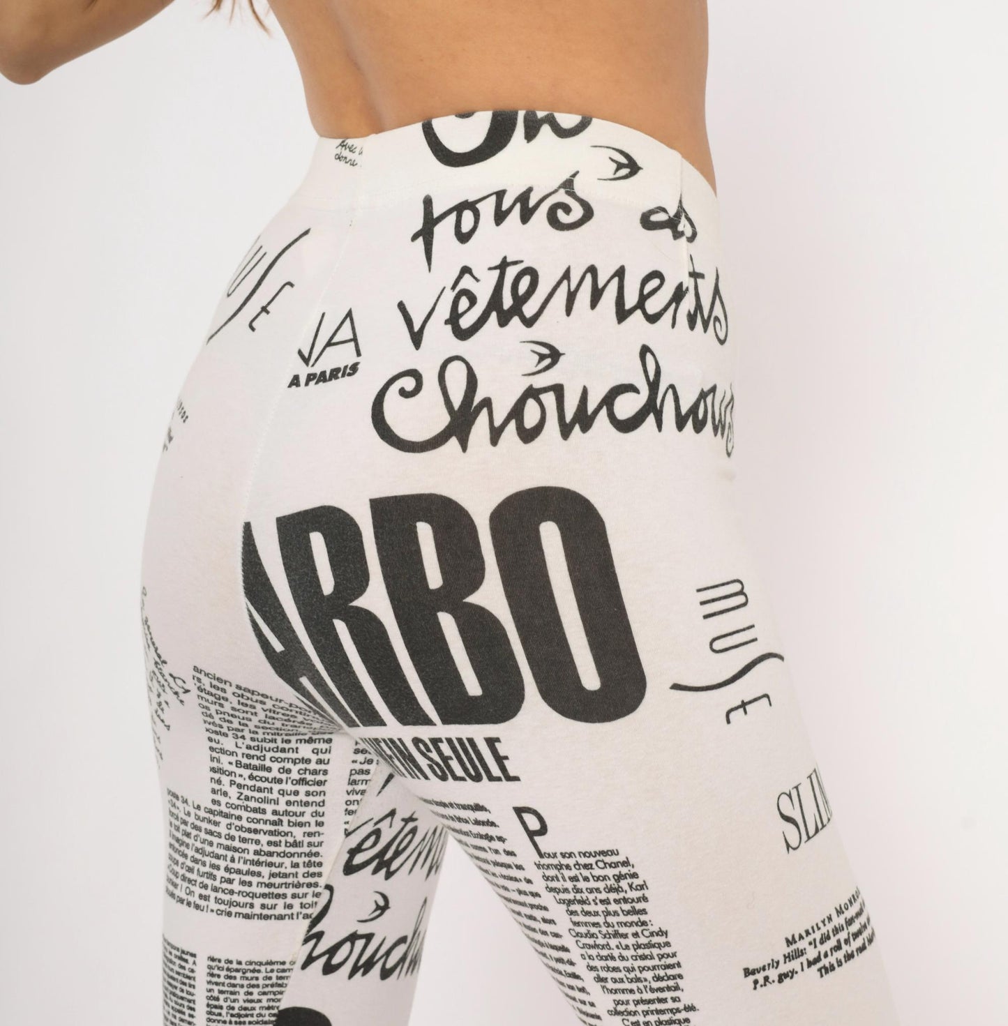 90s The Limited Newspaper Print Leggings Black White French Text XS