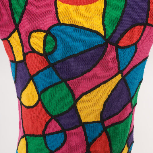 90s Reference Point Stained Glass Abstract Knit Pullover Multicolor Small