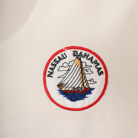 80s Club Nautique Windbreaker White Nylon Nassau Bahamas Sailing Patch Medium