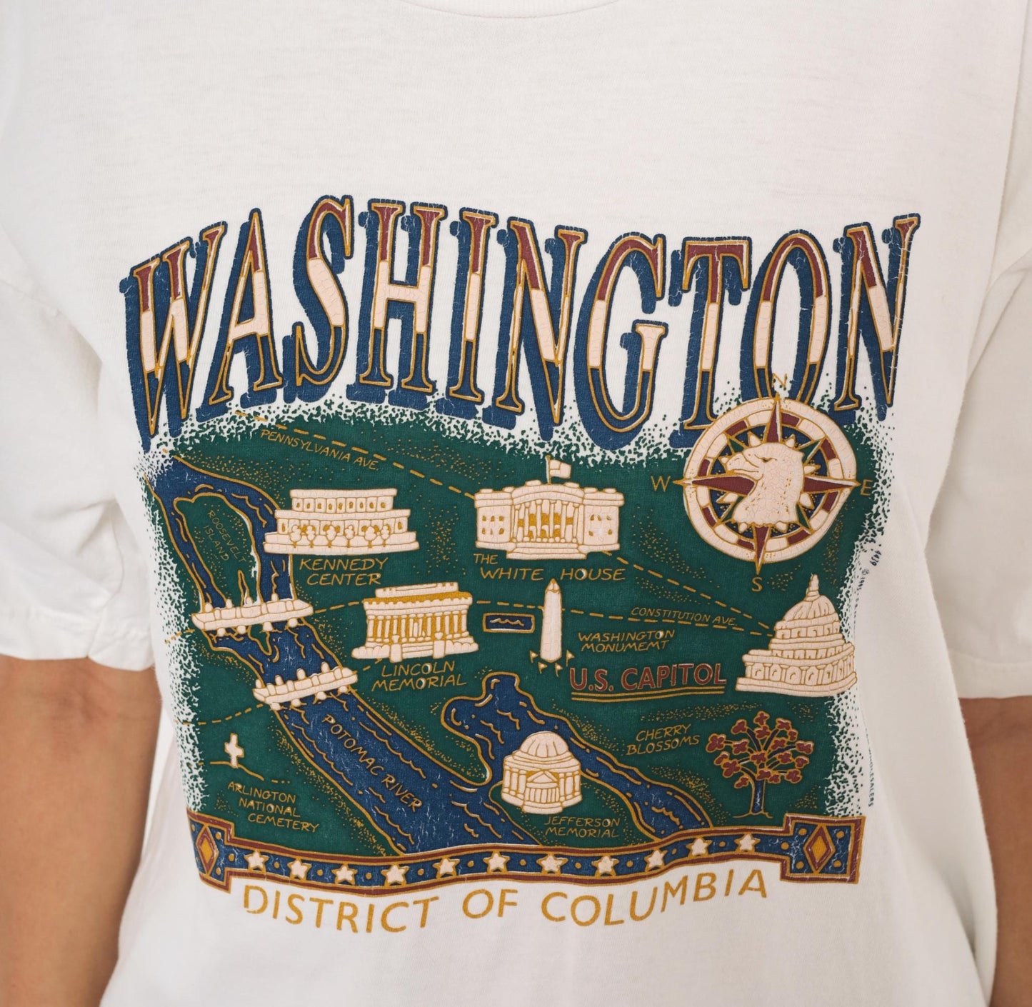 90s Champ Washington DC Map Graphic Tee White Cotton Large L