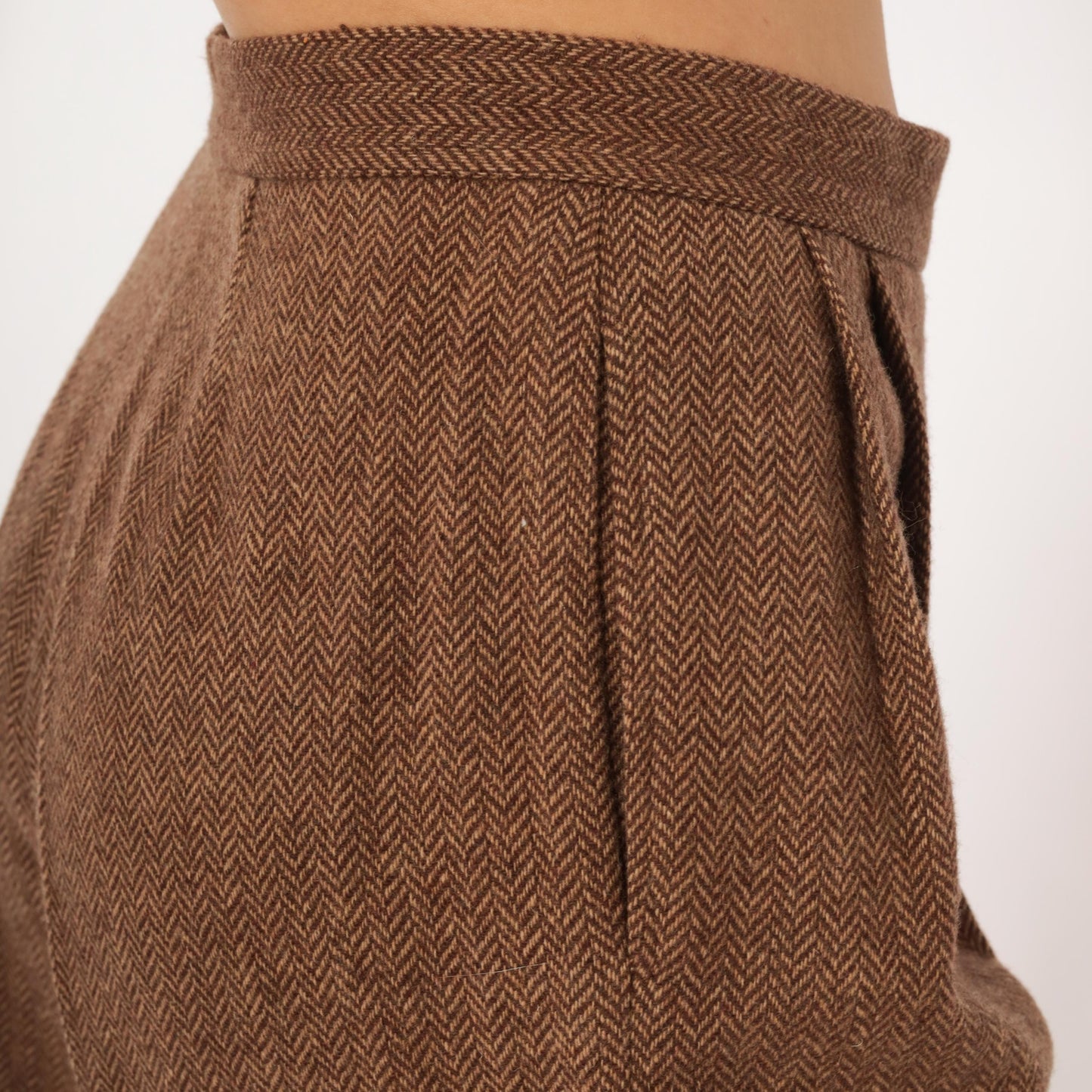 Ralph Lauren Wool Herringbone Trousers 90s Brown Pleated High Waist Large L