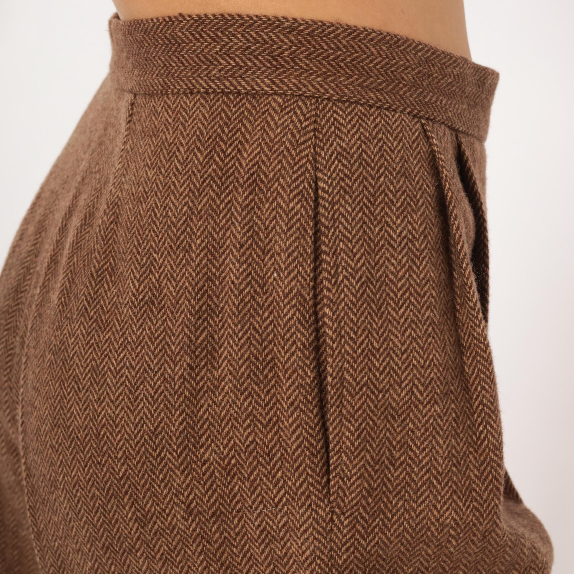 Ralph Lauren Wool Herringbone Trousers 90s Brown Pleated High Waist Large L