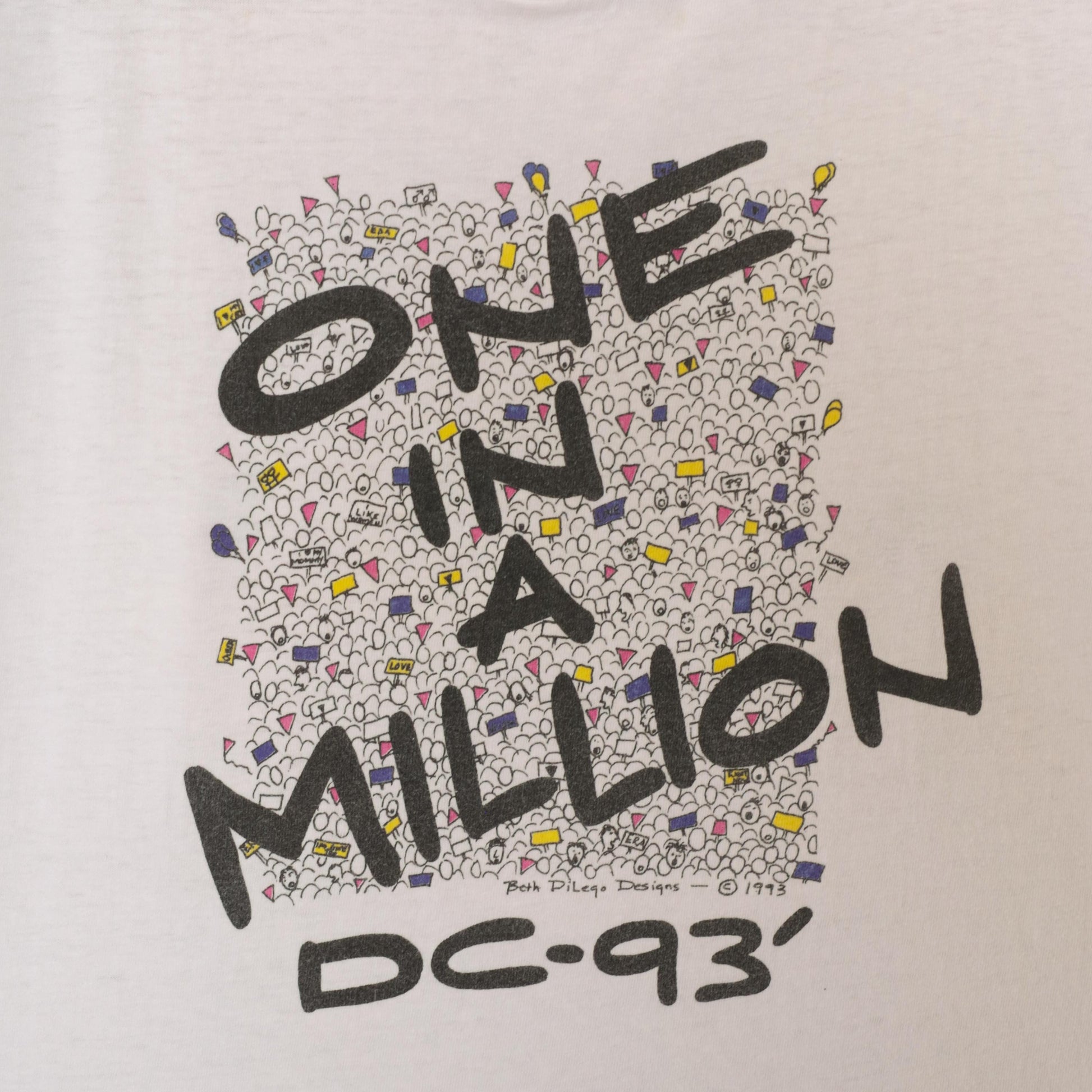 90s Oneita One In A Million DC 93 Crowd Graphic Tee White Cotton Extra Large XL