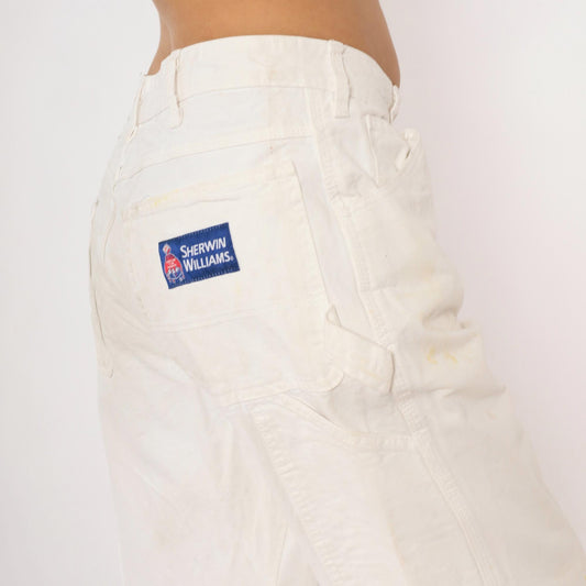 2000s Dickies Carpenter Pants White Cotton Sherwin Williams Workwear 34