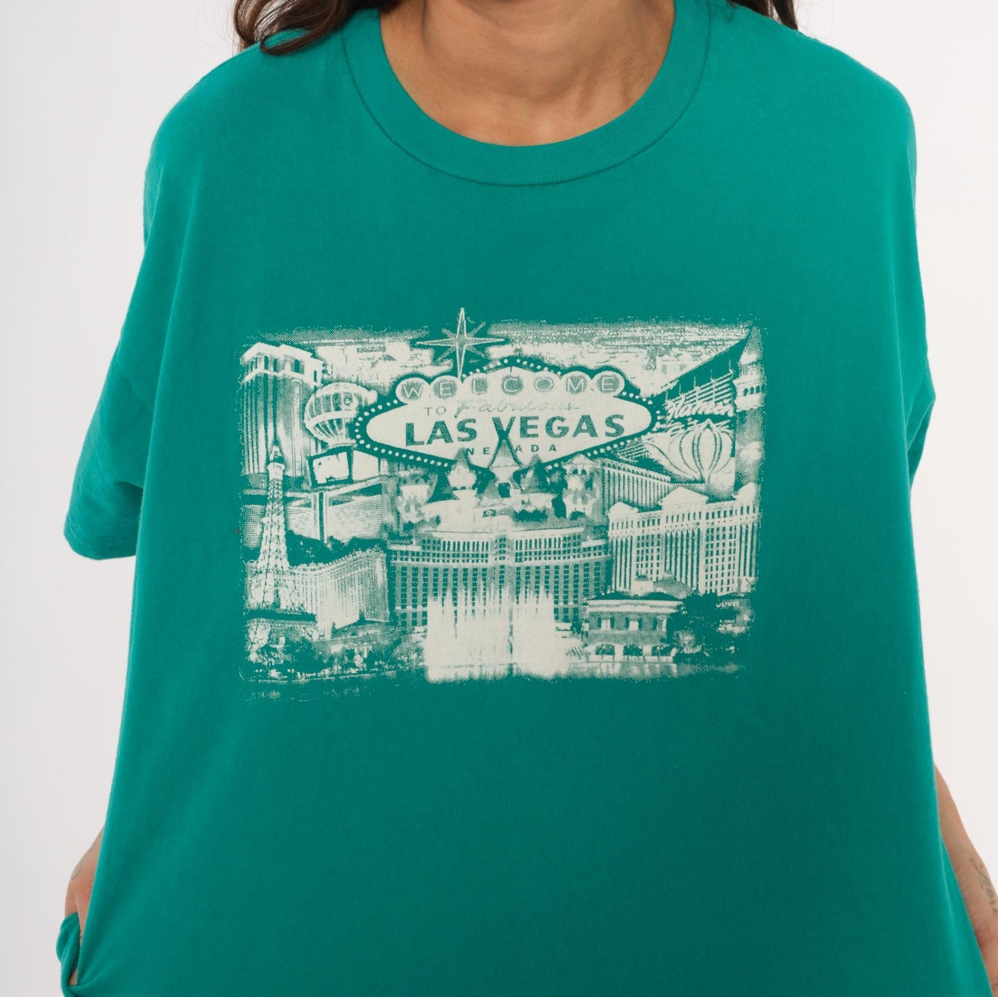 90s Suna Las Vegas Skyline Teal Graphic Tee Plus Size XXL