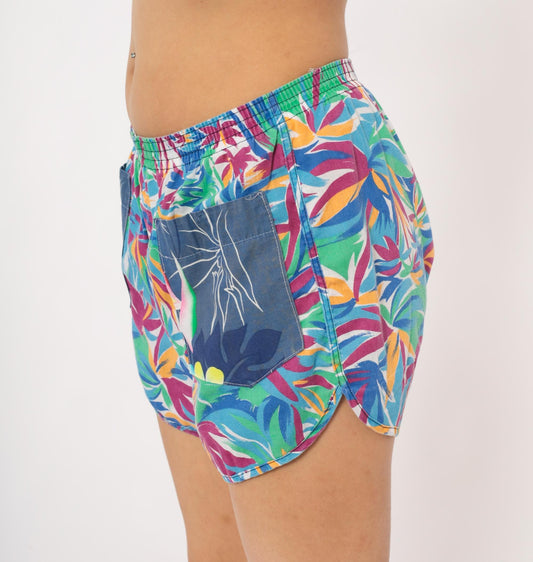 80s Jockey Life Tropical Leaf Shorts Cotton Pull-On Athletic Small S