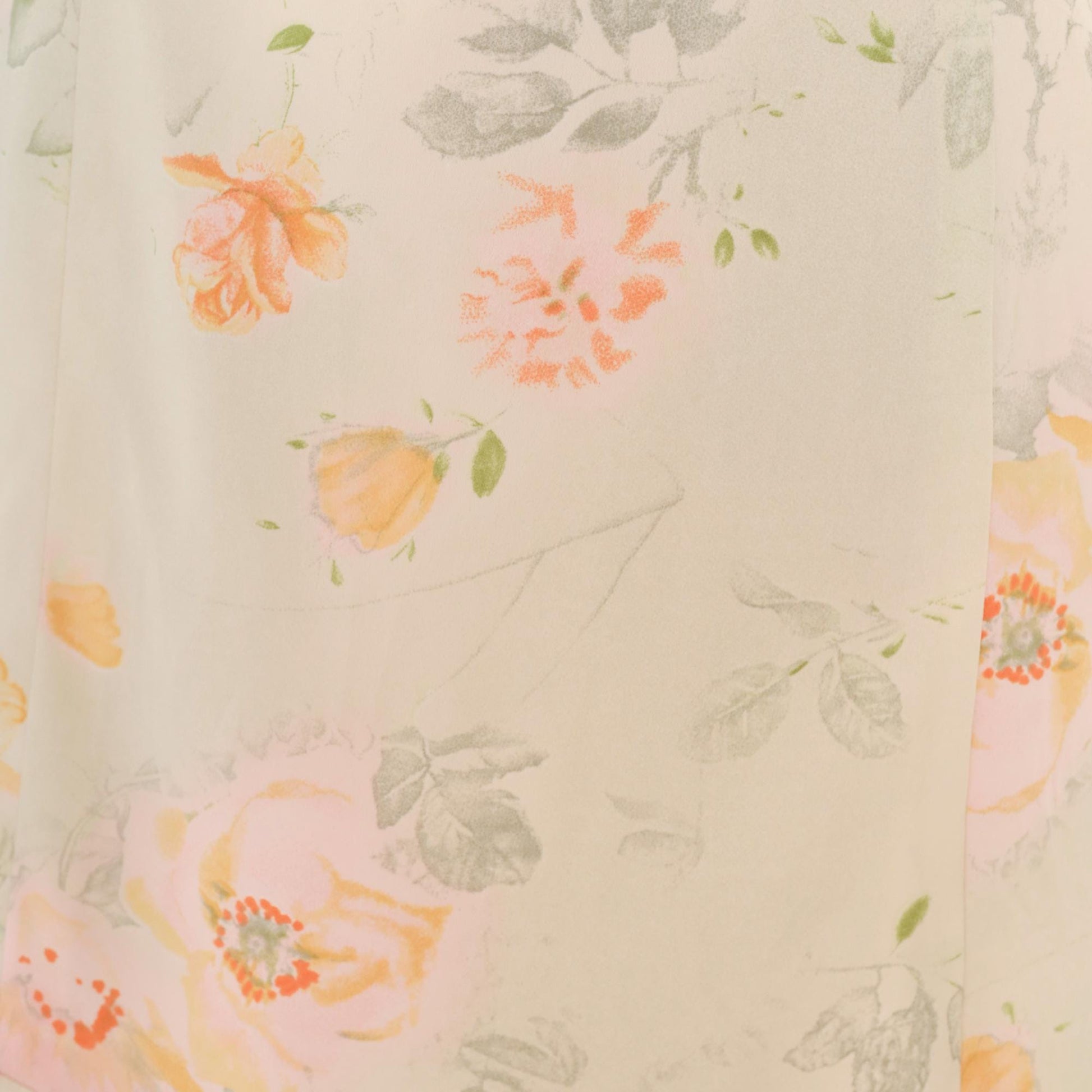 90s Watercolor Floral Midi Skirt Ruffle Hem Cream Peach Sage Green Small