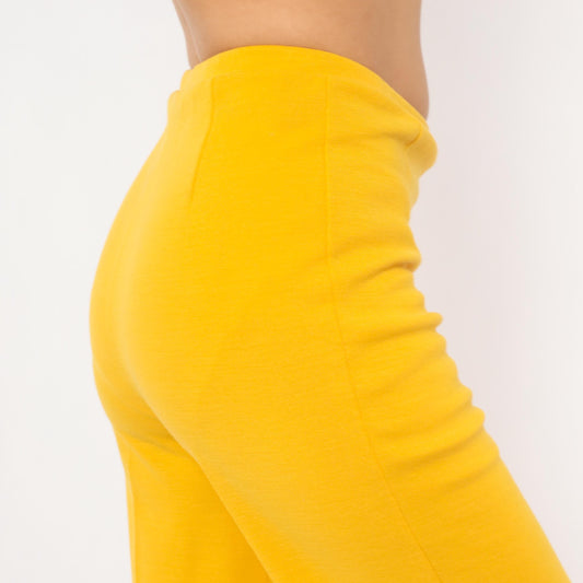 70s Mustard Wide Leg Trousers Pull-On Wool Blend High Waist Straight Leg Large L