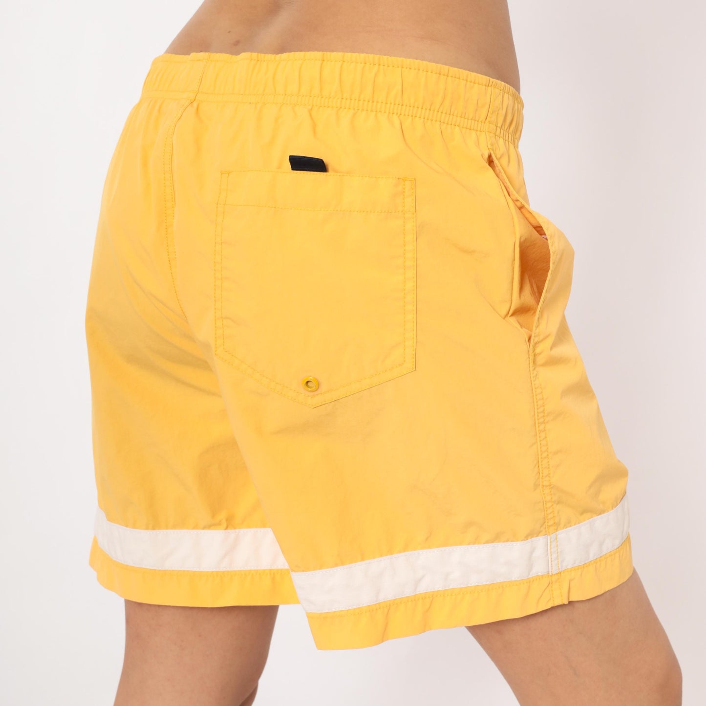Nautica Yellow Swim Trunks White Stripe Embroidered Logo 2000s Board Short Medium