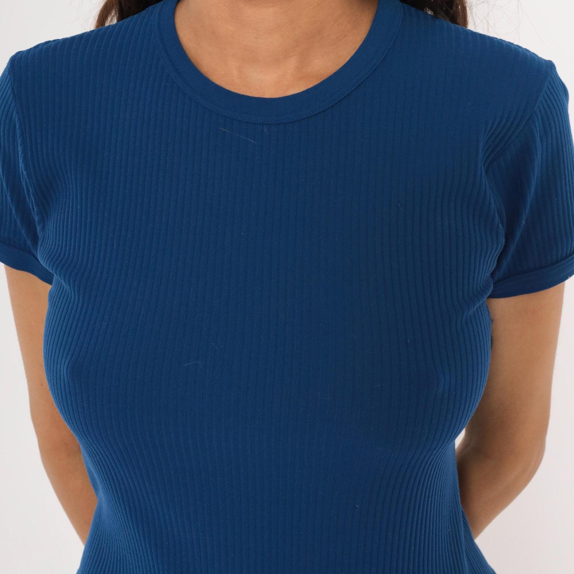 70s St Michaels Cobalt Ribbed Knit Crew Neck Tee Short Sleeve Small Medium