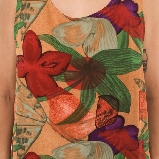 90s Halston Floral Tank Top Tropical Print Sand Medium Large