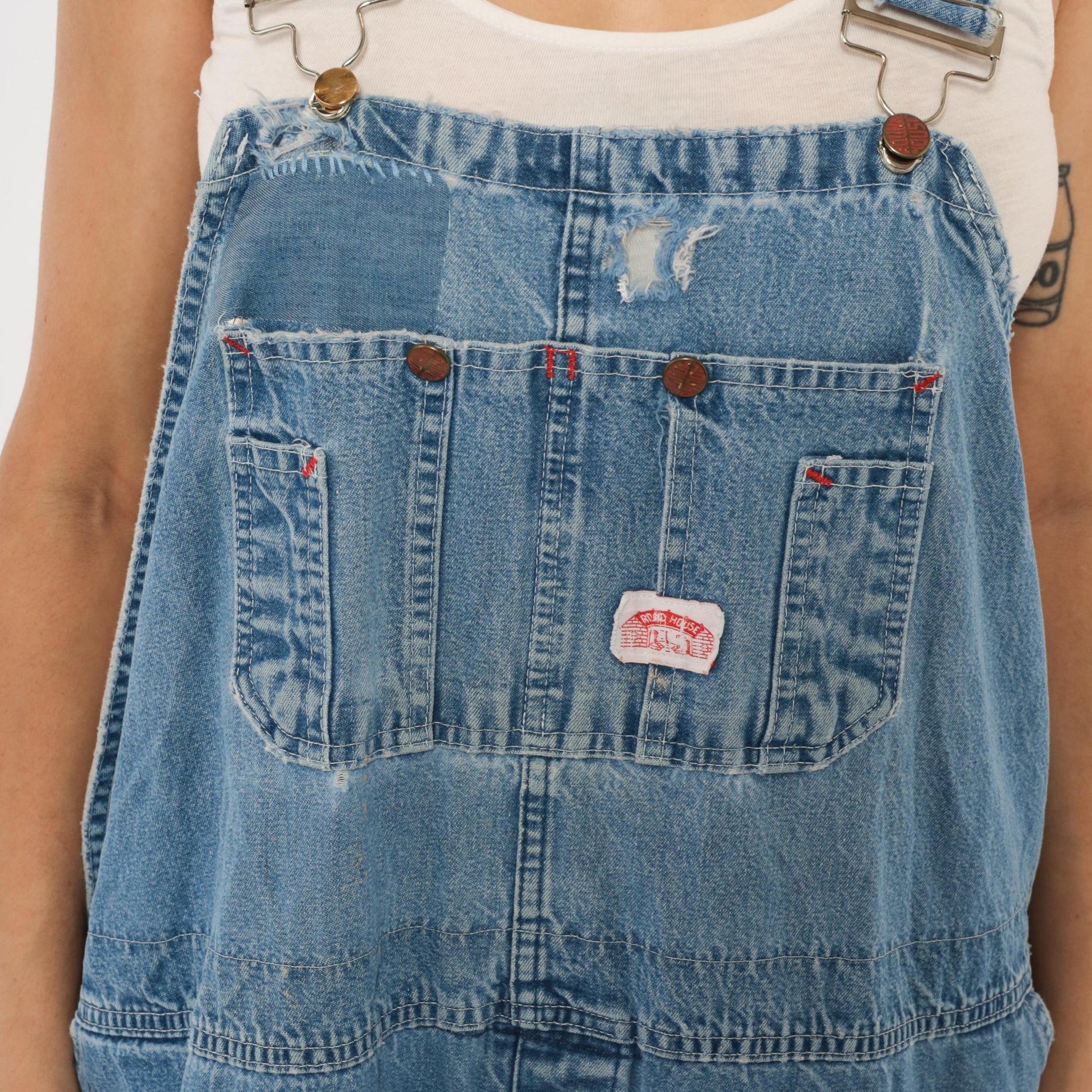 90s Light Wash Denim Bib Overalls Baggy Carpenter Distressed Plus Size XXL