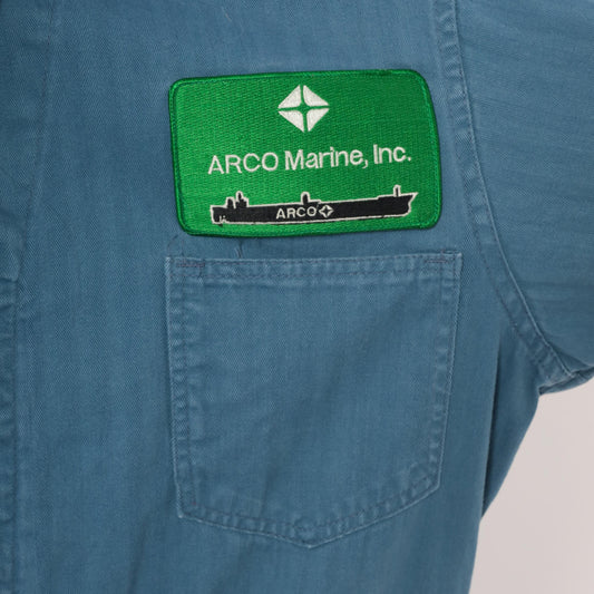 80s Ambassador Uniform Co. Blue Cotton Coveralls ARCO Marine Patch XXL