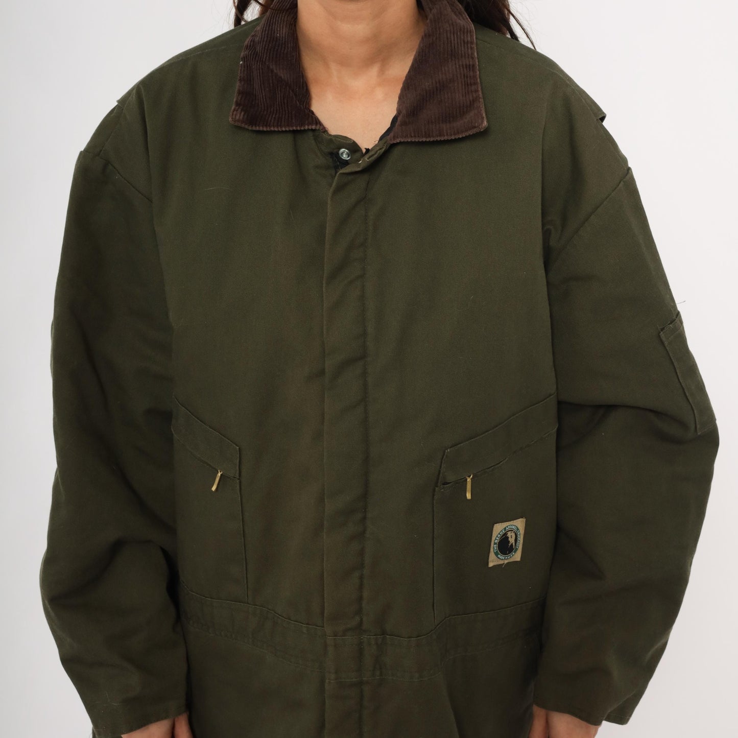 2000s Berne Apparel Olive Insulated Coveralls Brown Corduroy Collar Plus Size 3XL