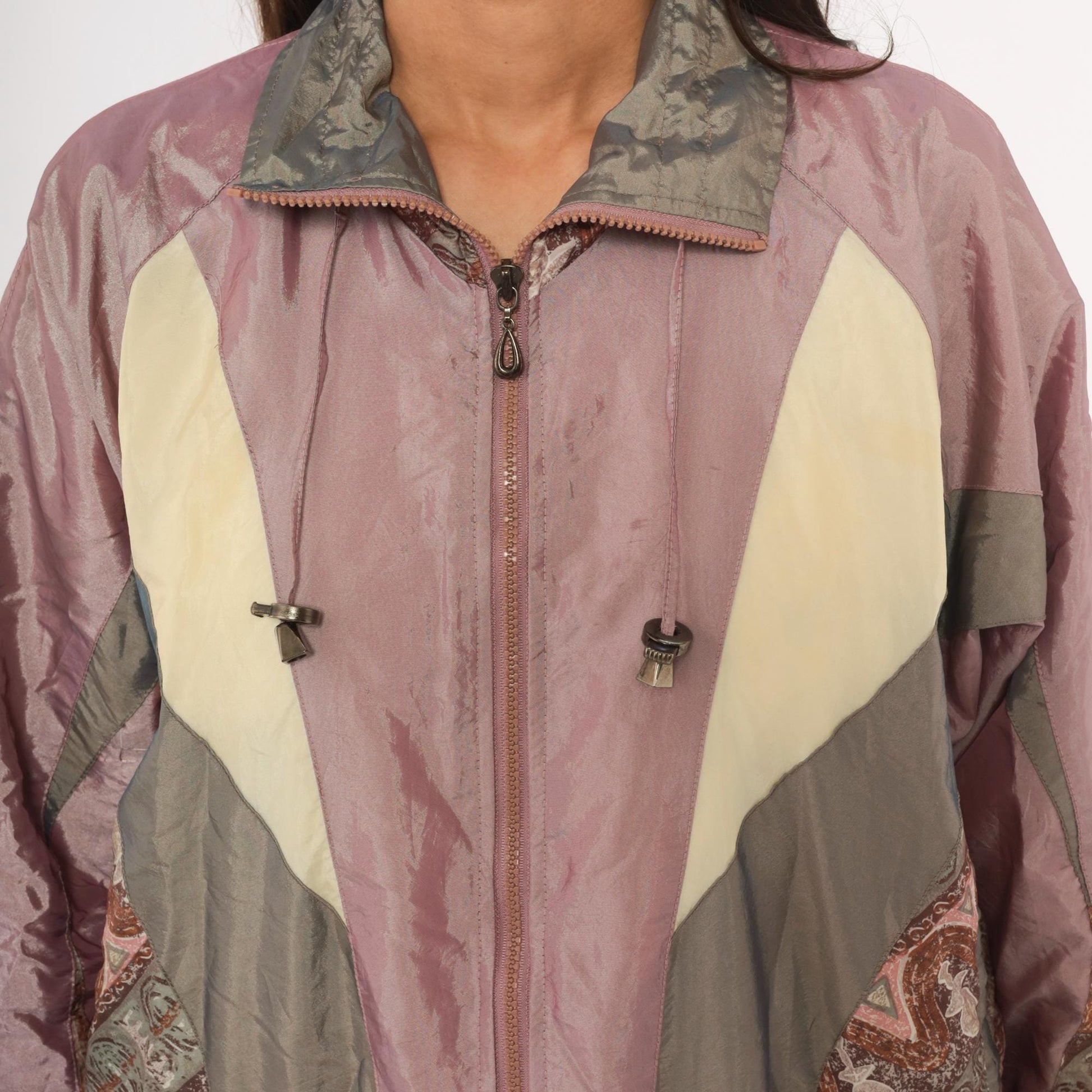 90s Westport Ltd. Colorblock Windbreaker Mauve Grey Cream Paisley Medium M