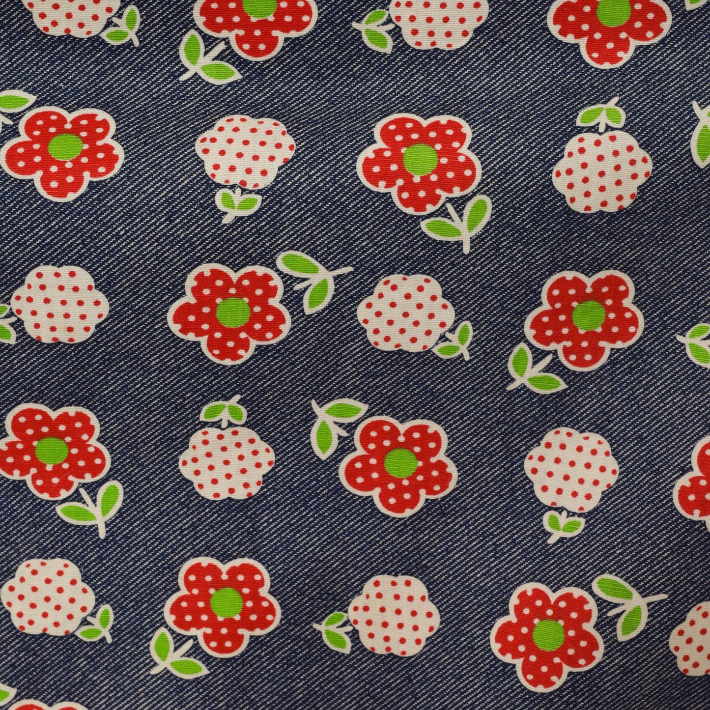 70s Navy Floral Maxi Skirt Strawberry Print Cotton Ruffle Hem Large L