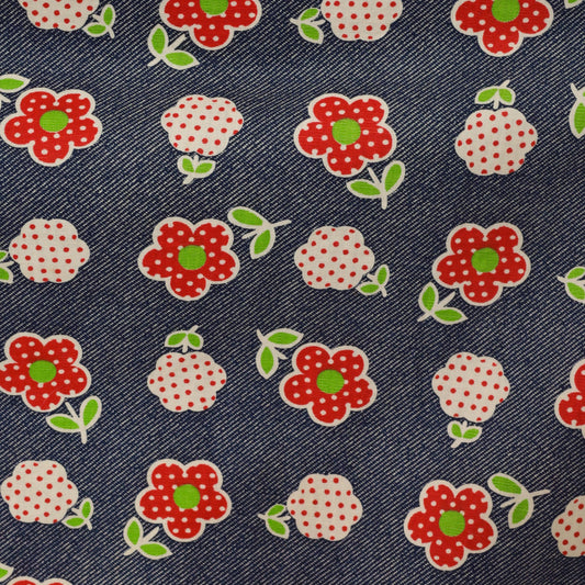 70s Navy Floral Maxi Skirt Strawberry Print Cotton Ruffle Hem Large L