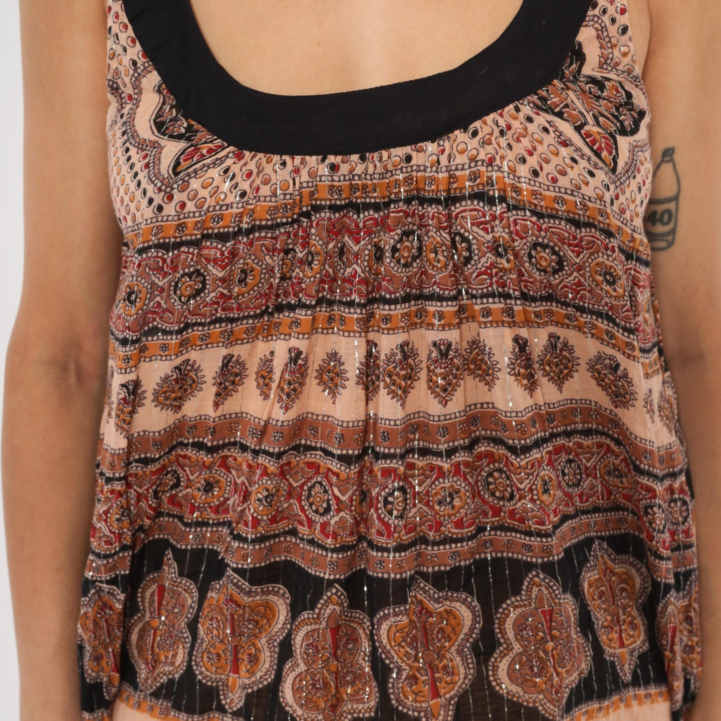 Y2K Bakul Indian Block Print Mini Dress Paisley Black Burgundy Small