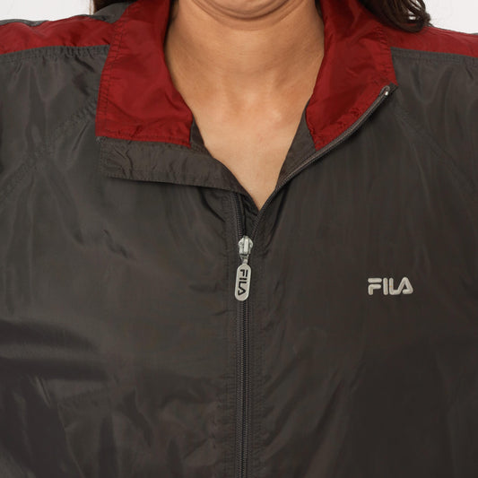 Y2K Fila Windbreaker Charcoal Grey Burgundy Colorblock Track Jacket Large L