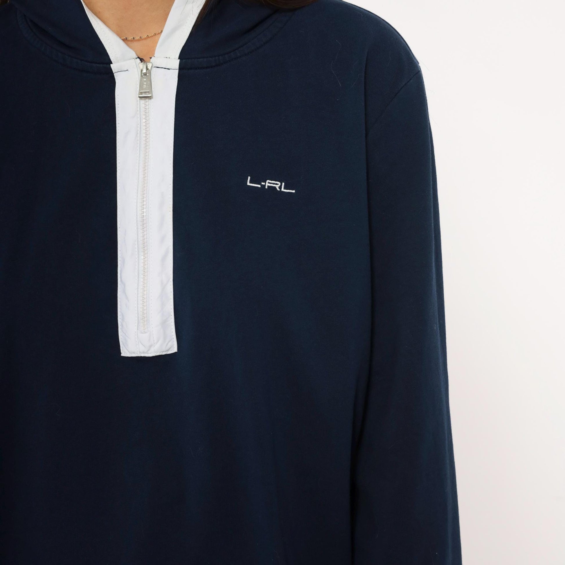 Y2K Ralph Lauren Active Half Zip Hoodie Navy Cotton Plus Size XXL