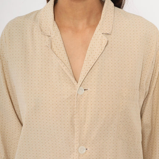80s Faultless Basketweave Camp Collar Shirt Tan Cotton Blend Large L