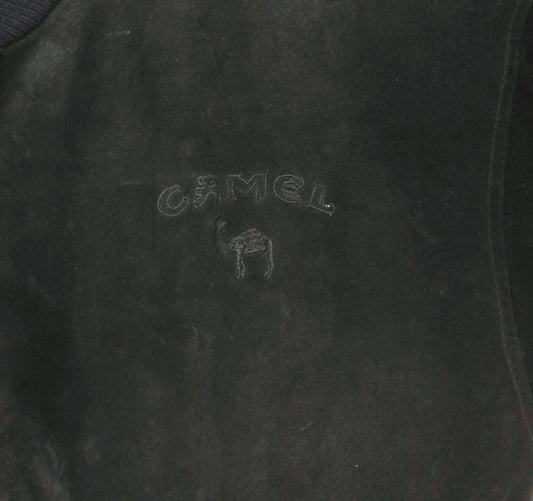 90s Camel Black Suede Bomber Jacket Knit Collar Leather Coat Extra Large XL
