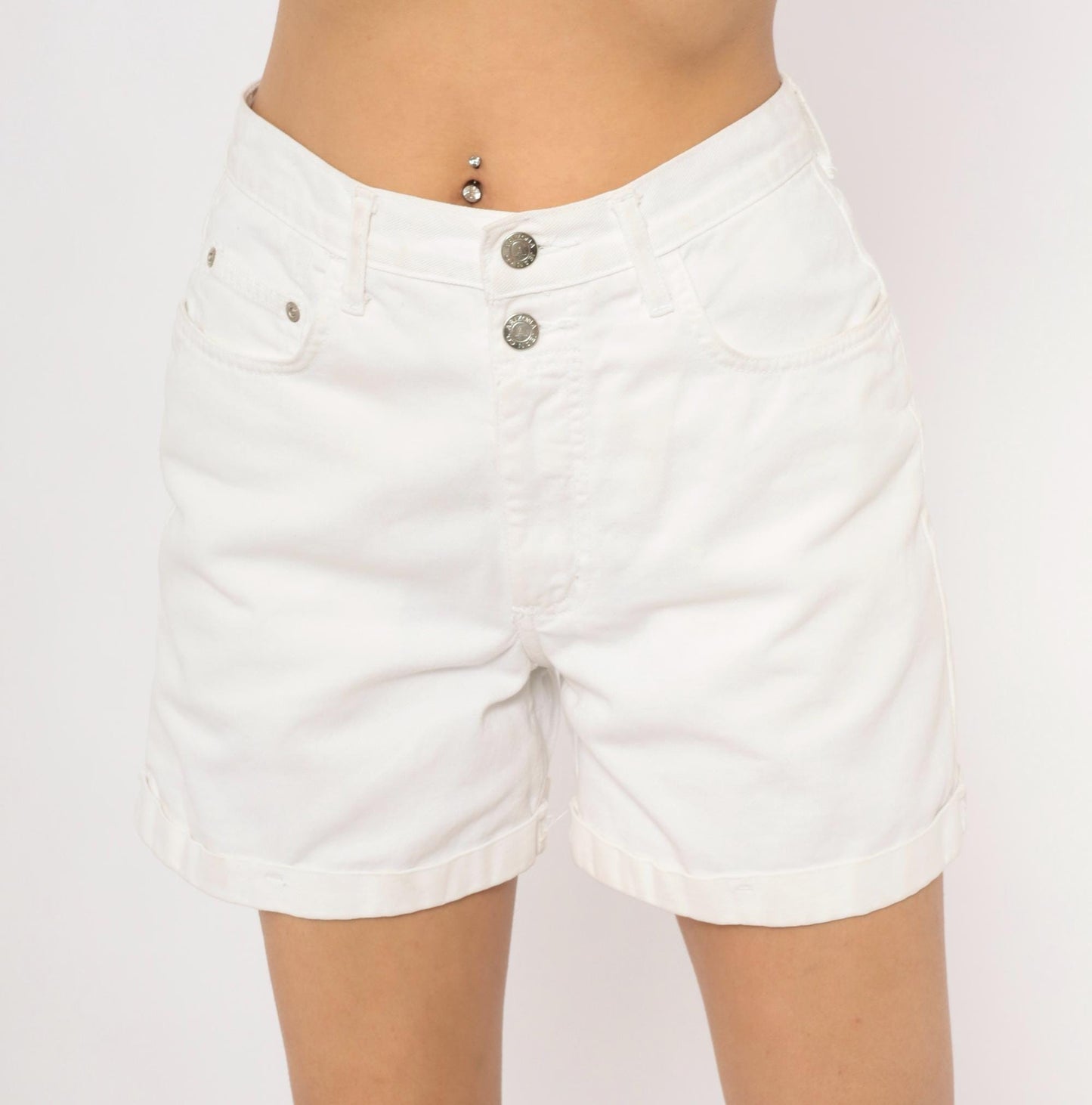 90s Arizona Jeans White Denim Shorts High Waist Cuffed Cotton Small S