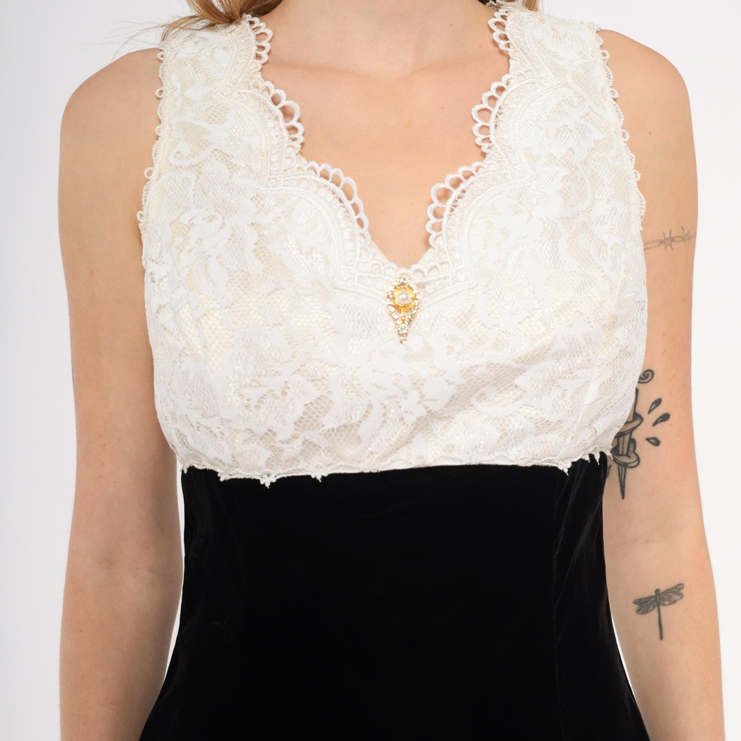 Gunne Sax Jessica McClintock Velvet Lace Mini Dress Open Back Black Cream Medium