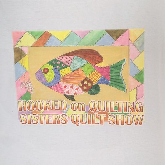 90s Gildan Fish Graphic Tee Quilted Sisters Quilt Show Pale Blue Large L