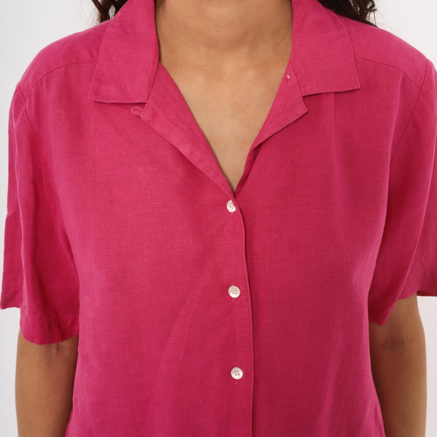 80s Brooks Brothers Fuchsia Linen Camp Collar Shirt Button Front Medium M