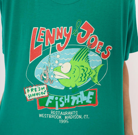 90s Lenny & Joe's Fish Tale Teal Graphic Tee Cotton Cartoon Fish Large L
