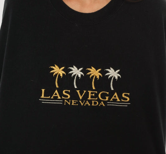 90s Las Vegas Nevada Embroidered Palm Tree Tee Black Cotton Mens Extra Large XL