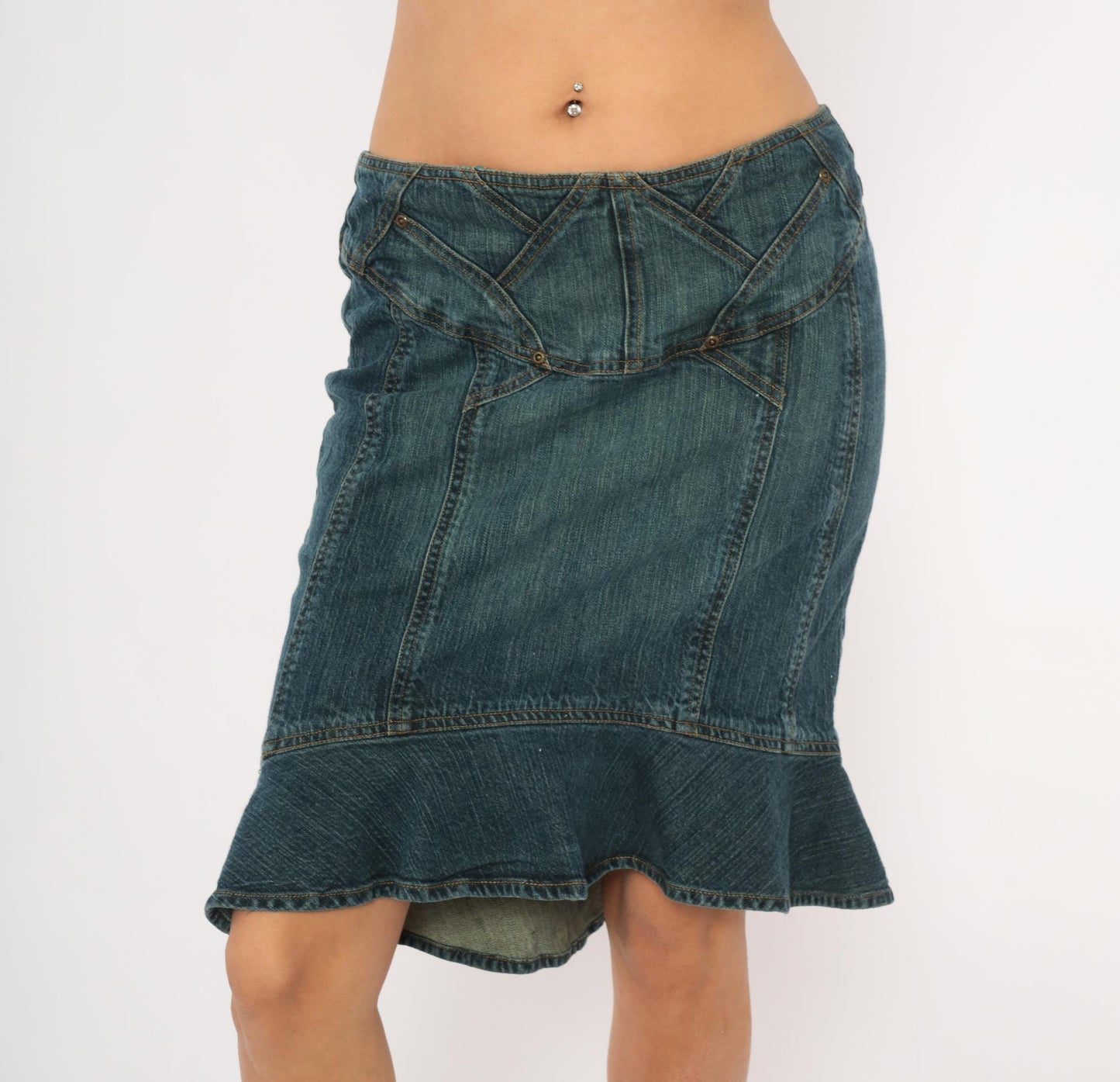 Y2K Jones Wear Denim Mini Skirt Ruffle Mermaid Hem Blue Medium M