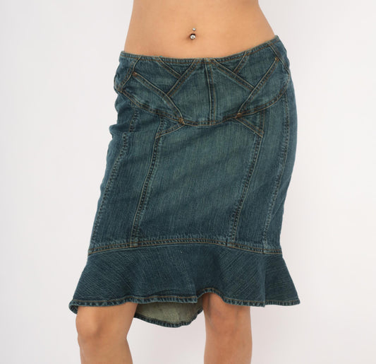 Y2K Jones Wear Denim Mini Skirt Ruffle Mermaid Hem Blue Medium M