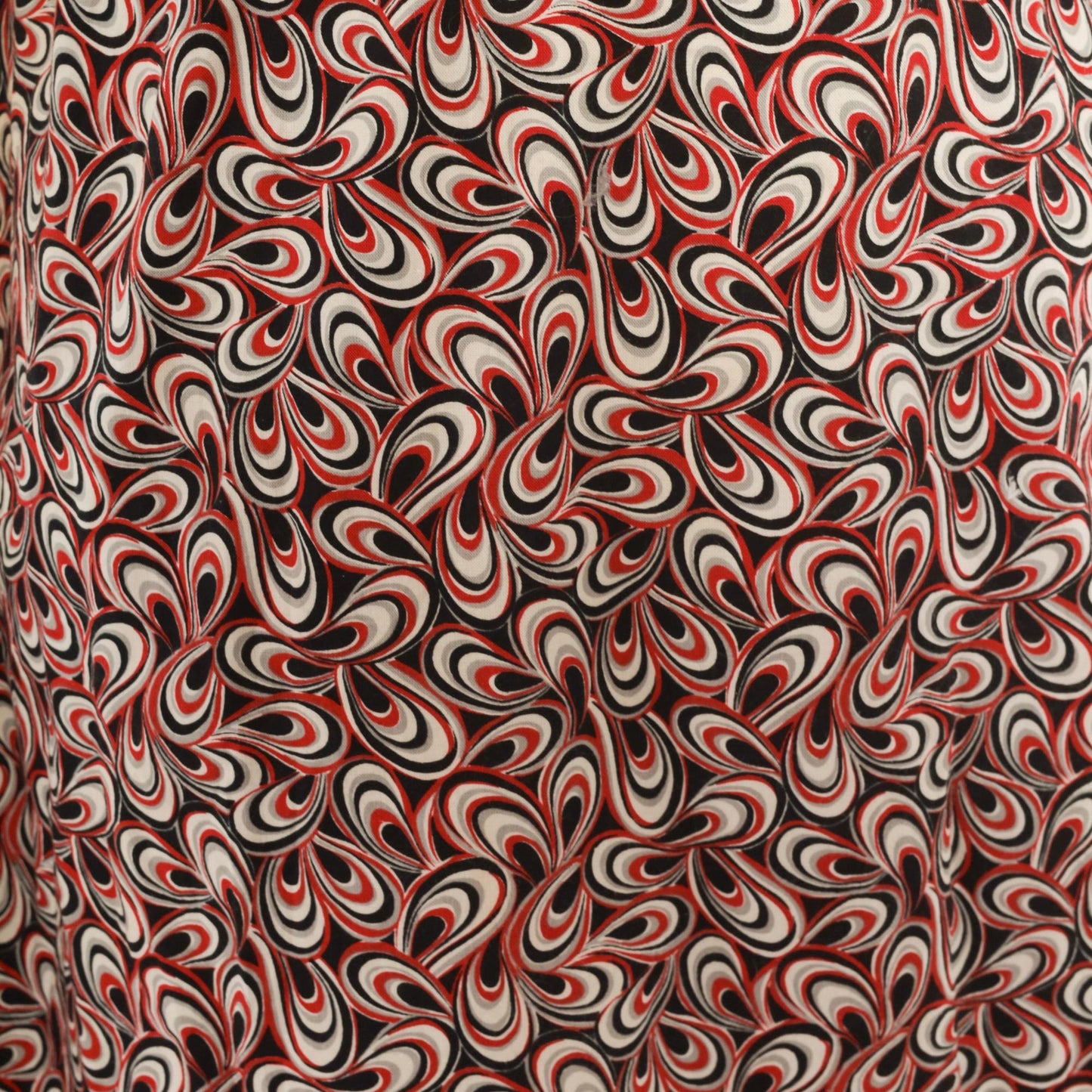 90s Psychedelic Swirl V-Neck Puff Sleeve Dress Red Black White Cotton Large L