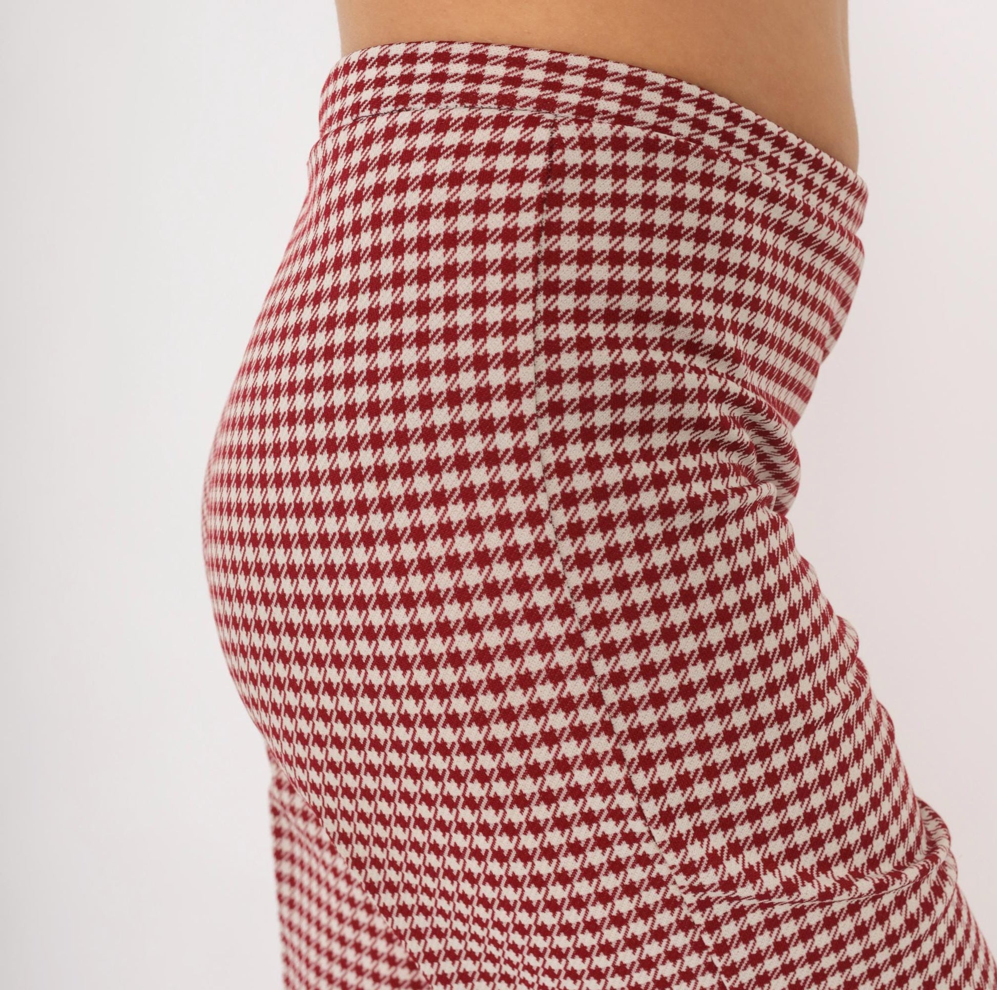 70s Houndstooth Flare Pants Burgundy Cream Low Rise Bell Bottom Medium
