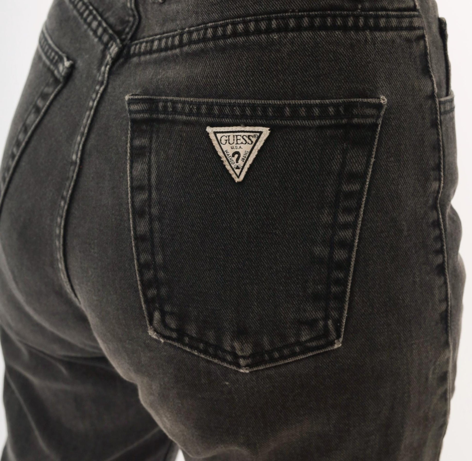 Guess High Waisted Jeans 90s Faded Black Denim Tapered Straight Leg Small