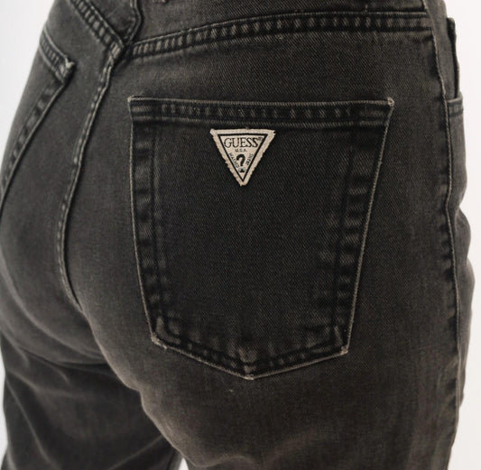 Guess High Waisted Jeans 90s Faded Black Denim Tapered Straight Leg Small