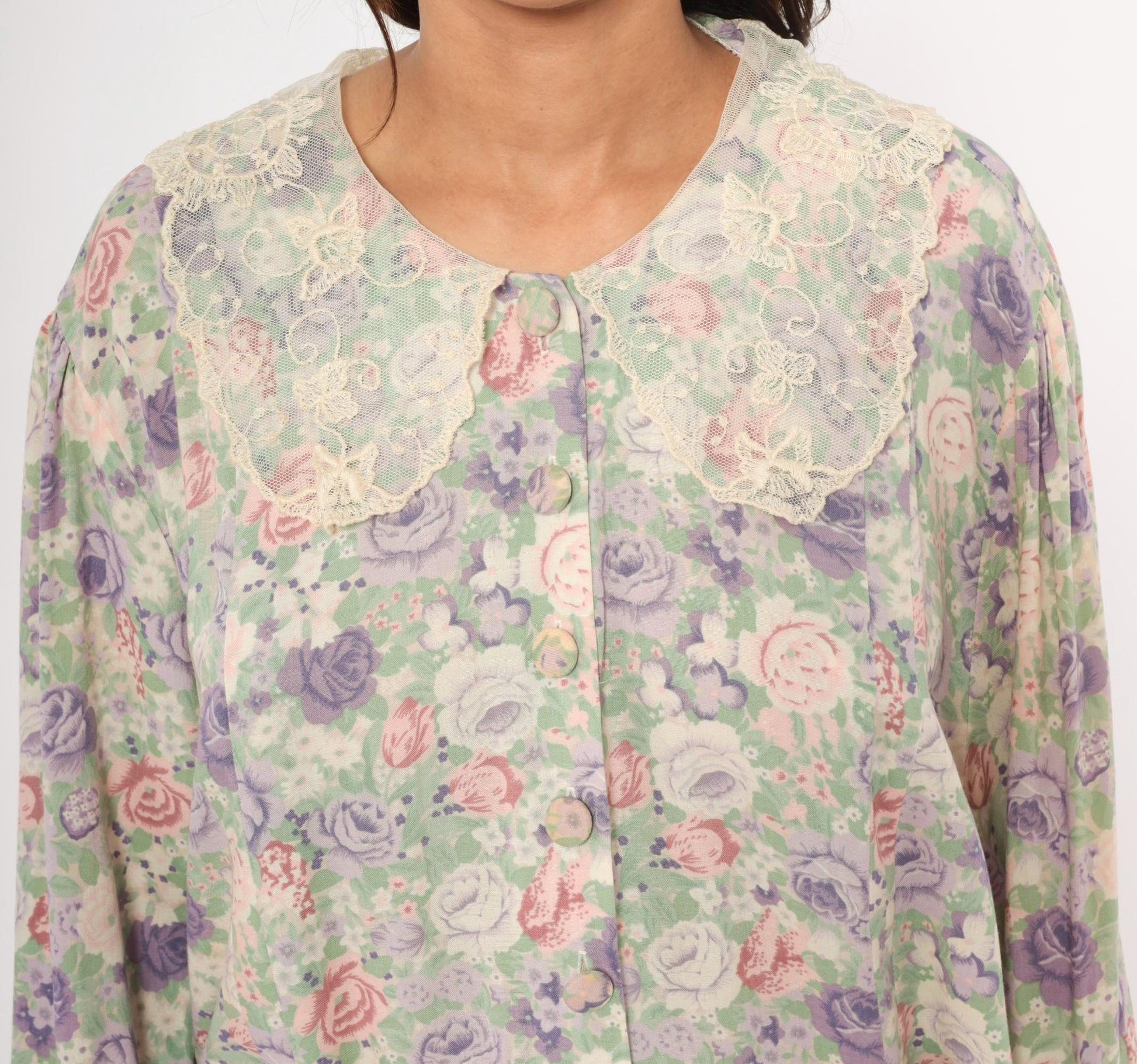 90s J Jill Floral Maxi Dress Lace Peter Pan Collar Plus Size XXL