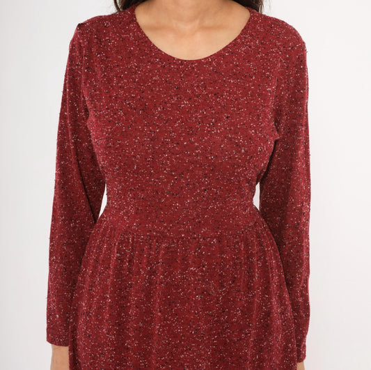 90s Alias Burgundy Speckled Knit Midi Dress Tie Back Medium M