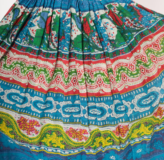 90s Anabell Tiered Maxi Skirt Cobalt Blue Paisley Floral Gauze Extra Large XXL