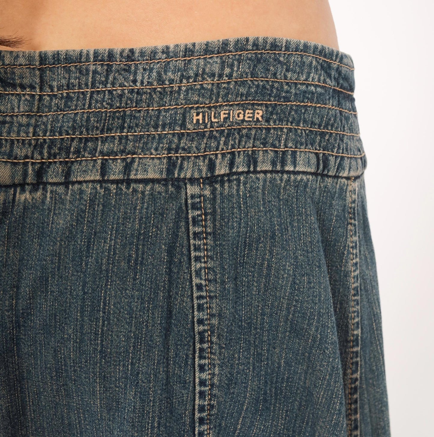 2000s Tommy Hilfiger Denim Midi Skirt Navy A-Line Low Rise Medium M