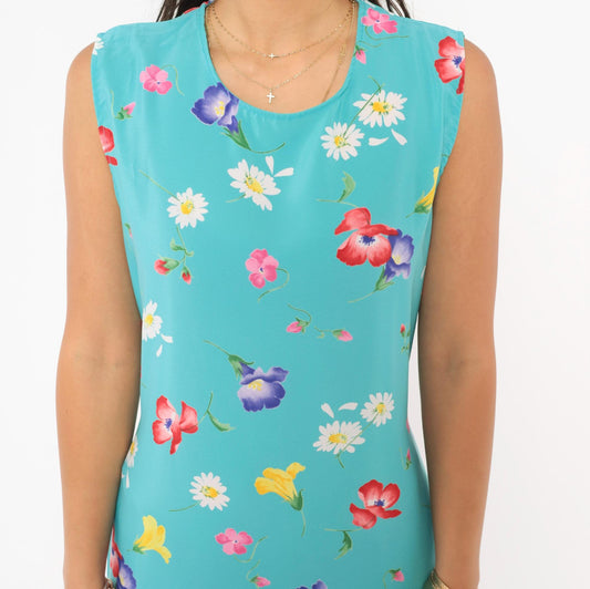 90s Top Secret New York Floral Maxi Dress Turquoise Wildflower Medium M