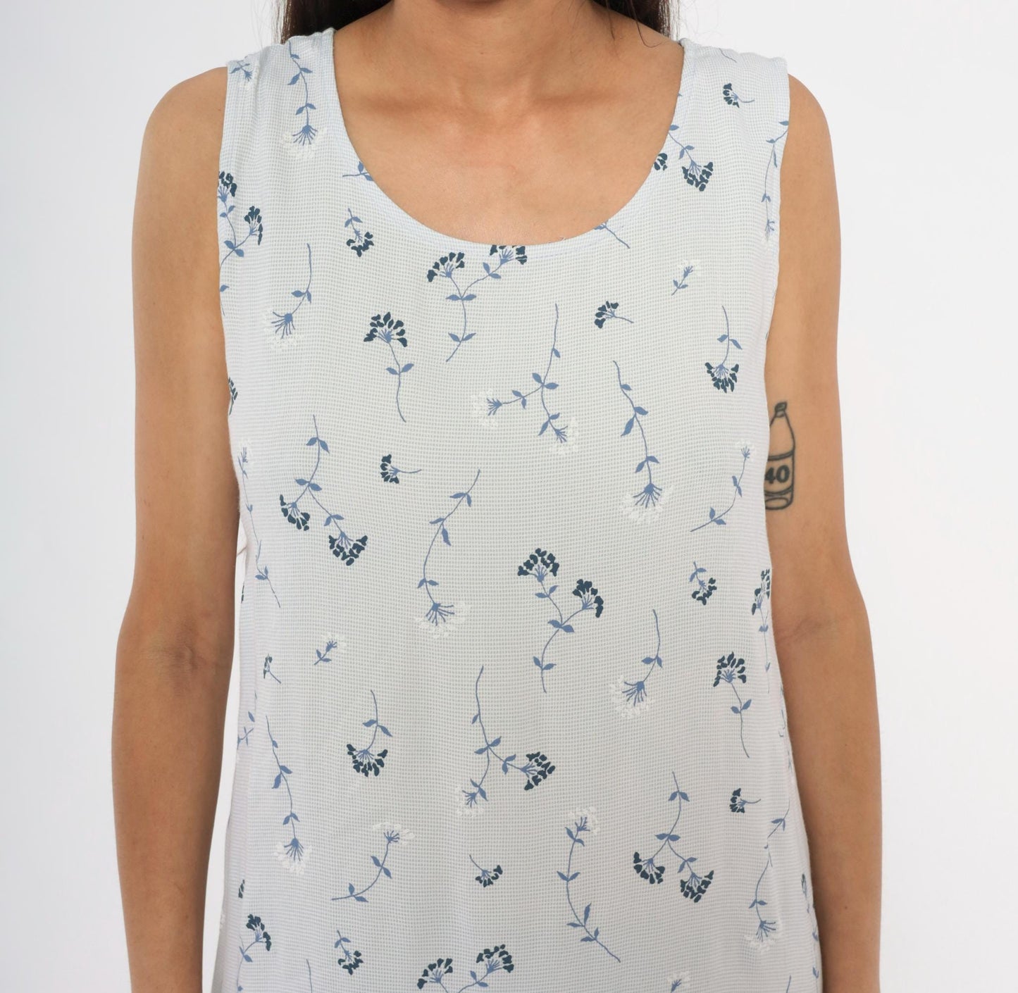 90s Notations Floral Maxi Dress White Navy Wildflower Sleeveless Medium
